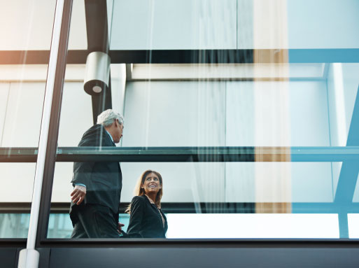 colleagues walking by window