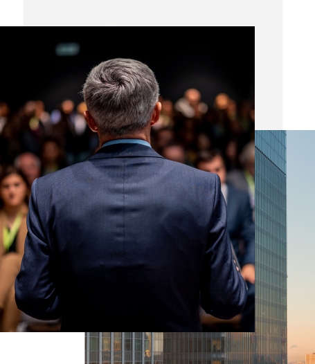 man standing in front of a crowd